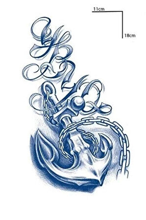 Çapa Figürlü 12 Saat Sonra Kararan Geçici Orta Dövme Tattoo