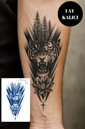 Kaplan Figürlü 12 Saat Sonra Kararan Geçici Orta Dövme Tattoo