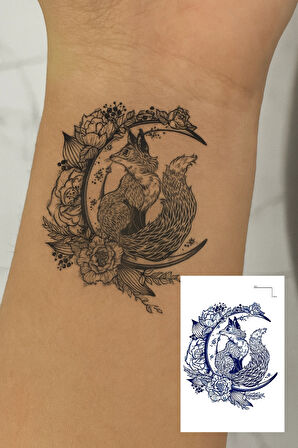 Tilki Ve Çiçek Figürlü 12 Saat Sonra Kararan Geçici Dövme Tattoo