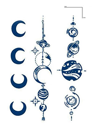 Gezegen Ve Ay Figürlü 12 Saat Sonra Kararan Geçici Dövme Tattoo