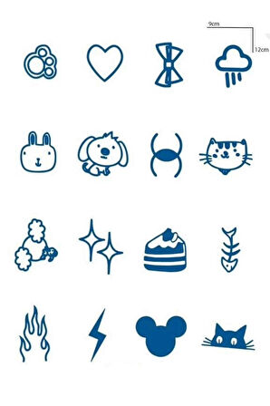 Karışık Figürlü 12 Saat Sonra Kararan Geçici Dövme Tattoo