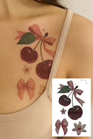 Kiraz Ve Kurdele Figürlü Mini Dövme Tattoo