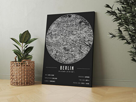 Berlin 50x70 cm Şehir Haritası Kanvas Tablo