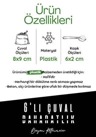6'lı Çuval Görünümlü Kaşıklı Baharatlık Seti-Baharatlık Takımı-Baharatlık