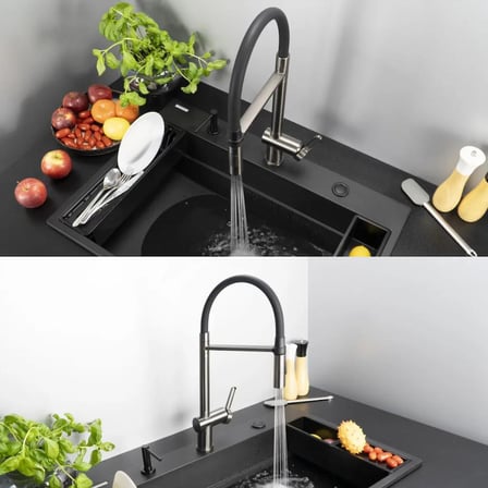 Deante MAGNETIC D72M Mutfak Armatürü, Esnek Uçlu, Manyetik Başlık, Titanyum Renk