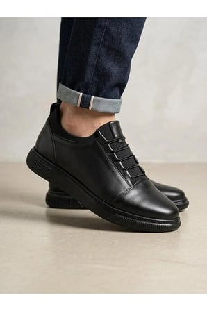 Hakiki Deri Siyah Erkek Sneaker Ortopedik İç Taban Konforlu Casual Günlük Ayakkabı