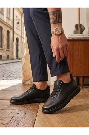 Hakiki Deri Siyah Erkek Sneaker Ortopedik İç Taban Konforlu Casual Günlük Ayakkabı