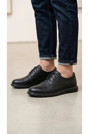 Erkek Hakiki Deri Siyah Klasik Casual Ayakkabı Ortopedik Taban Comfort Derby
