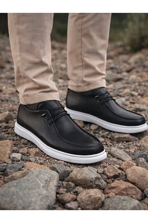 Hakiki Deri Siyah Erkek Beyaz Tabanlı Loafer Ayakkabı Ortopedik Tabanlı Düz Desen Casual Mokasen