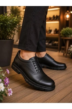 Erkek Hakiki Deri Kahverengi Klasik Ayakkabı Ortopedik Taban Bağcıklı Günlük Casual Office