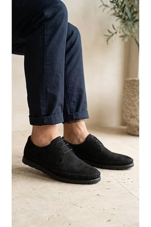 Erkek Siyah Hakiki Deri Süet Ortopedik Taban Klasik Günlük Casual Ayakkabı Bağcıklı Comfort