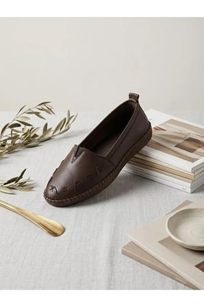 Hakiki İndigo Mavi Kadın Babet Ortopedik Taban Düz Motifli Slip-On Comfort Ayakkabı