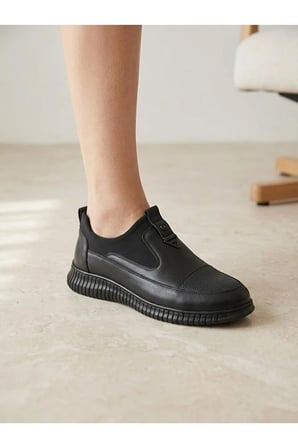 Hakiki Deri Acı Kahve Kadın Ayakkabı Ortopedik Taban Bağcıksız Comfort Casual Günlük Sneaker