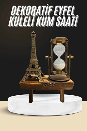 Retro Eyfel Kulesi Ve Kum Saati Dekoratif Ahşap Görünümlü Masa Biblosu