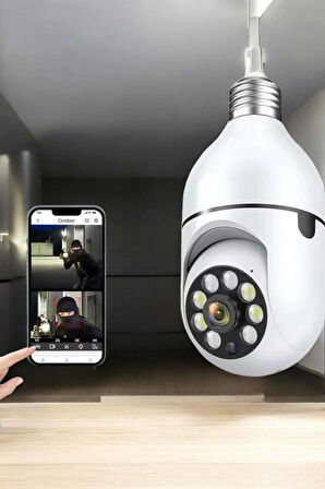 Wifi Kamera Duylu Ampul Görünümlü 360 Derece Dönebilen Ev Kamerası