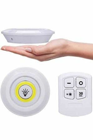 Yapışkanlı 3'lü Spot Led Işık Lamba Montajsız Pilli Uzaktan Kumandalı