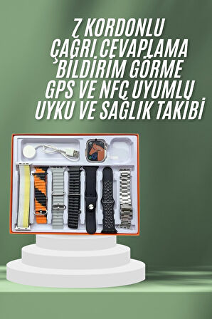 7 Kordonlu Akıllı Saat Plastik Kordon Hasır Kordon Çelik Kordon