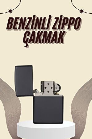 Çakmak Parlak Siyah Zippo Benzinli Çakmak Cep Boy Doldurulabilir