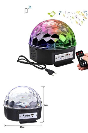 Led Işık Disko Topu Bluetooth Hoparlörlü USB Müzik Çalar Kumandalı