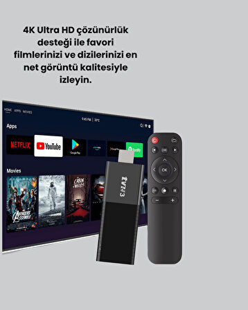 Android TV Stick 2GB RAM 16GB Depolama Kapasiteli