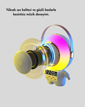 Karaoke Özellikli Astronot Bluetooth Hoparlör Kablosuz Mikrofonlu