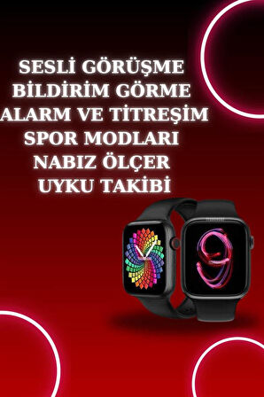 Akıllı Saat Arama Görüşme Bildirim Görme Uyku ve Sağlık Takibi Nabız Ölçer 3 Kordon Hediyeli