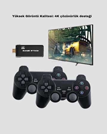 Kablosuz 4K Retro Atari Game Stick – 2 Kollu, 20000 Hazır Oyun