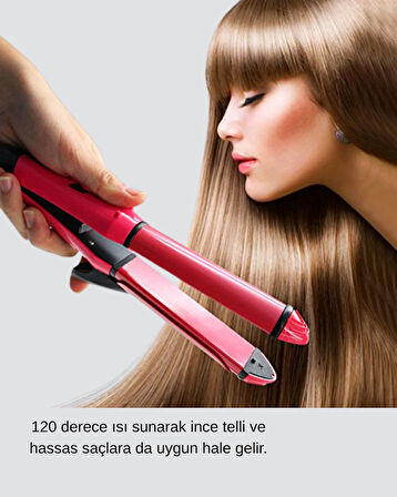 2’si 1 Arada Saç Düzleştirici ve Maşa – 5 Isı Seviyesi, Seramik Kaplama, Döner Kablolu Ergonomik Tasarım