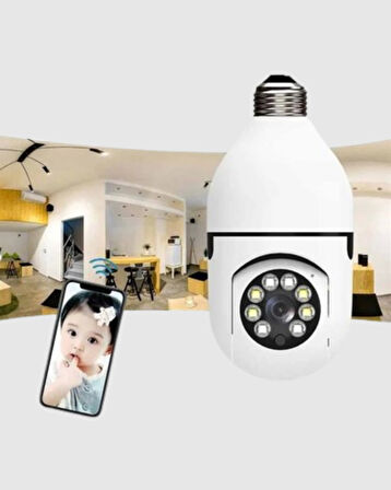 360° Akıllı Güvenlik Kamerası – Duya Takılabilir, Wi-Fi Bağlantılı, Hareket Sensörlü