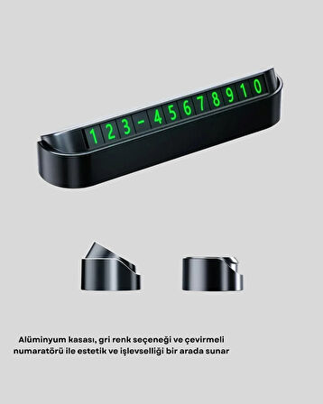 Çevirmeli Araç İçi Park Numaratörü – Alüminyum Gri, Kolay Montaj ve Net Görünüm