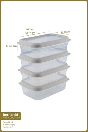 Bernardo Hide Plus 4'lü Saklama Kabı 700 ml Beyaz