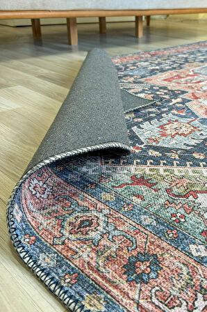 Klasik Etnik Desen Vintage Dokuma Şönil Halı Yıkanabilir Eskitme Salon Halısı Kilim