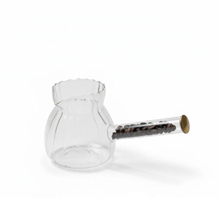 Berina Home Isıya Dayanıklı Cam Cezve - Gerçek Kahve Çekirdeği Kulplu -Çok Şık -400 ml