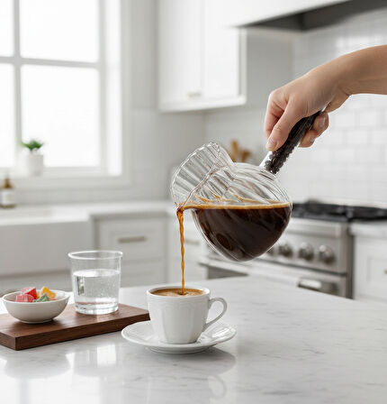 Berina Home Isıya Dayanıklı Cam Cezve - Gerçek Kahve Çekirdeği Kulplu -Çok Şık -400 ml