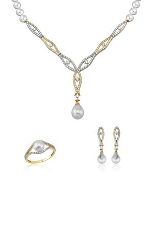 Birinci1926 14 Ayar Altın Kadın Sarı Beyaz Renk Taşlı İnci