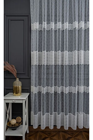 Farbateks Dikim Brode Işlemeli Kareli Desen Tasarım 1/2 Kat Pileli Tül Perde