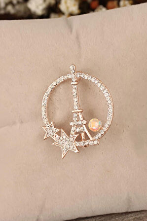 Zirkon Taşlı Paris Kulesi Figürlü Broş