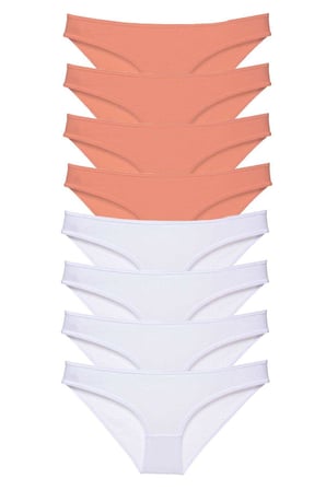 8 adet Eko Set Likralı Kadın Slip Külot Pudra Beyaz - XL
