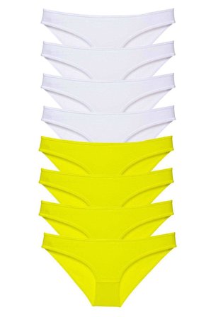 8 adet Süper Eko Set Likralı Kadın Slip Külot Sarı Beyaz - M