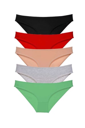 5 adet Süper Eko Set Likralı Kadın Slip Külot Siyah Kırmızı Ten Gri Yeşil - S