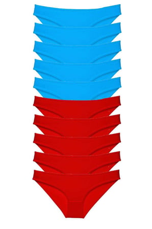 10 adet Süper Eko Set Likralı Kadın Slip Külot Kırmızı Mavi - XL