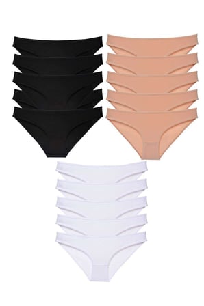 15 adet Süper Eko Set Likralı Kadın Slip Külot Siyah Ten Beyaz - XL