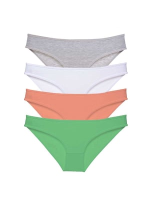 4 adet Süper Eko Set Likralı Kadın Slip Külot Gri Beyaz Pudra Yeşil - S