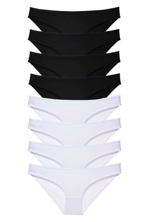 8 adet Süper Eko Set Likralı Kadın Slip Külot Siyah Beyaz - M