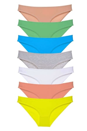 7 adet Süper Eko Set Likralı Kadın Slip Külot Çok Renkli - M
