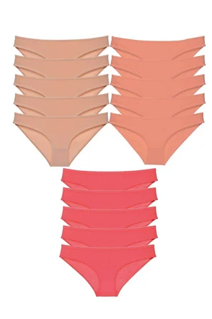 15 adet Süper Eko Set Likralı Kadın Slip Külot Ten Pudra Fuşya - XL