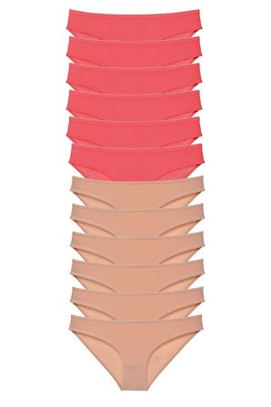 12 adet Süper Eko Set Likralı Kadın Slip Külot Fuşya Ten - XL