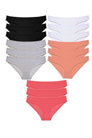 15 adet Süper Eko Set Likralı Kadın Slip Külot Siyah Gri Beyaz Pudra Fuşya - L