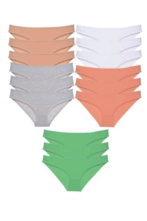 15 adet Süper Eko Set Likralı Kadın Slip Külot Ten Gri Beyaz Pudra Yeşil - S