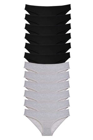 12 adet Süper Eko Set Likralı Kadın Slip Külot Siyah Gri - XL